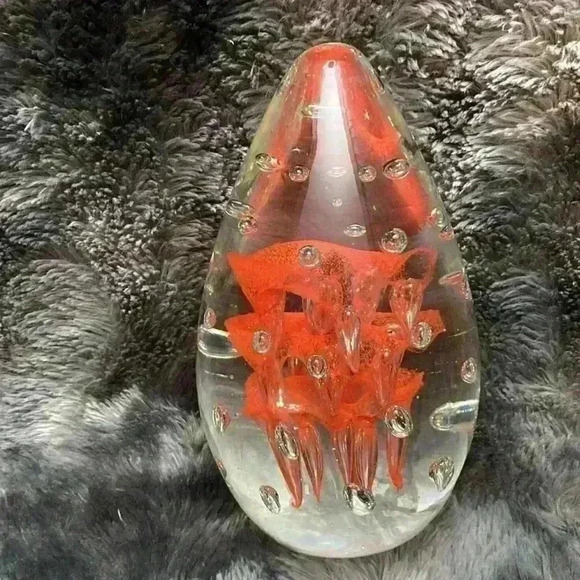 Large Teardrop or Egg form Art Glass  , orange colored and controlled helix - Picture 4 of 16